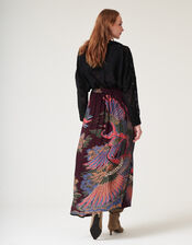 One Hundred Stars Crane Print Midi Skirt, Purple (PLUM), large