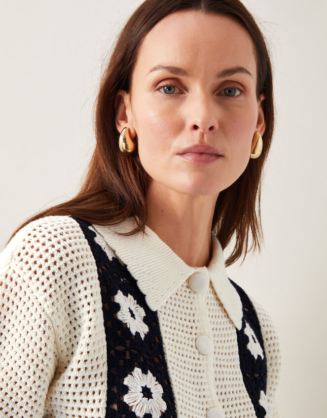 Kin Short-Sleeve Crochet Shirt, Ivory (IVORY), large