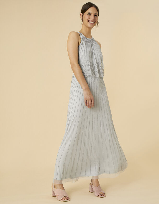 Suzanne Embellished Shorter Length Dress in Recycled Polyester, Blue (BLUE), large