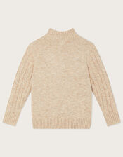 Cable Knit Half Zip Jumper, Natural (STONE), large
