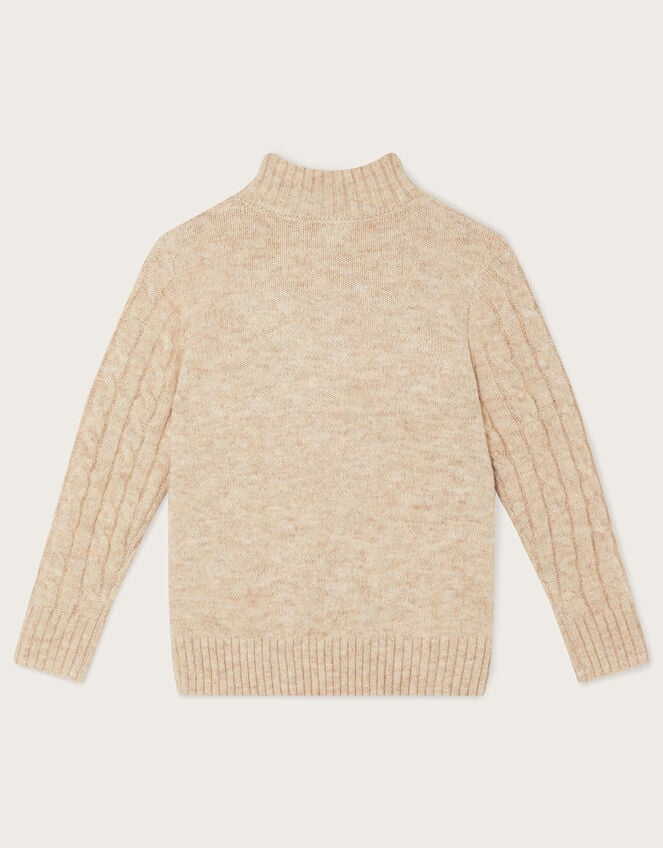 Cable Knit Half Zip Jumper, Natural (STONE), large