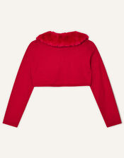 Faux Fur Collar Cardigan, Red (RED), large