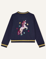 Sequin Star and Unicorn Jacket, Blue (NAVY), large