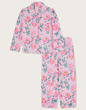 Floral Button Through Pyjama Set, Pink (PINK), large