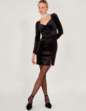 Carla Velvet Corsage Dress, Black (BLACK), large