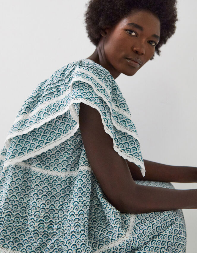 East Duva Print Tiered Smock Dress, Blue (BLUE), large