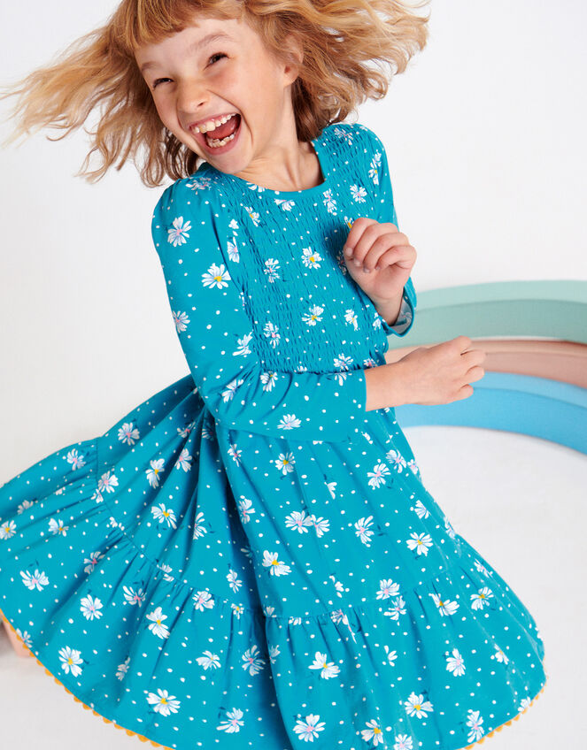 Daisy Shirred Jersey Dress , Green (GREEN), large