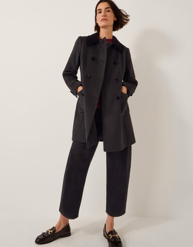 Lottie Velvet Trim Double Breasted Coat Black