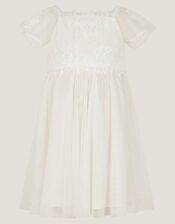Baby Floella Floral Lace Dress, Ivory (IVORY), large