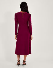 Bow Velvet Trim Dress, Red (BERRY), large