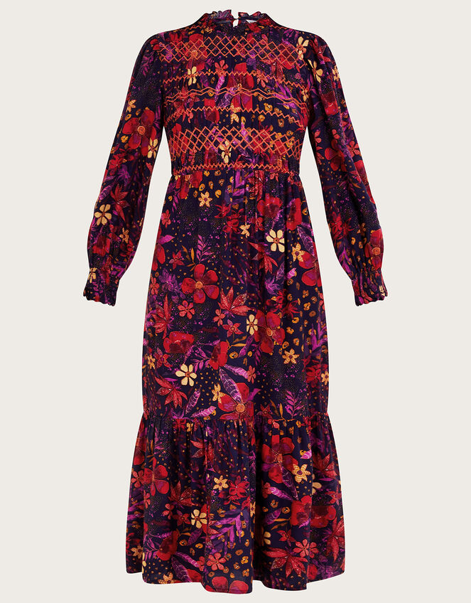Floral Smock Dress, Blue (NAVY), large