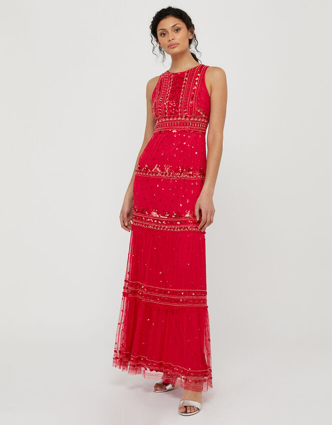 Sai Sustainable Embellished Maxi Dress, Red (RED), large