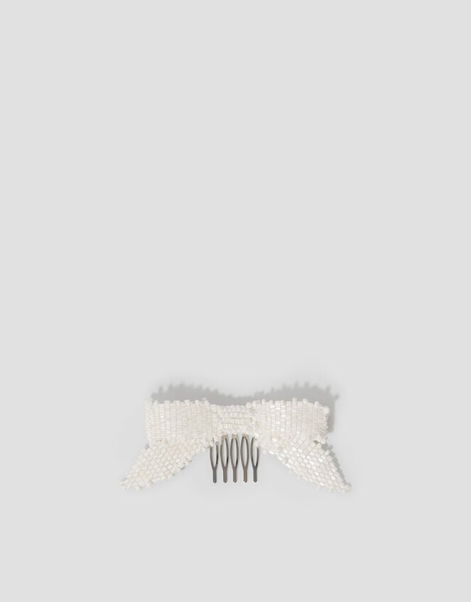 Beaded Bow Comb Hair Clip, , large