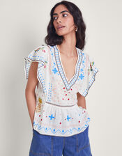 Prue Pineapple Embroidered Top, White (WHITE), large