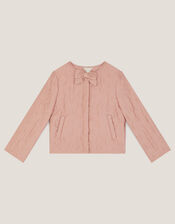 Bow Quilted Satin Jacket, Pink (PALE PINK), large