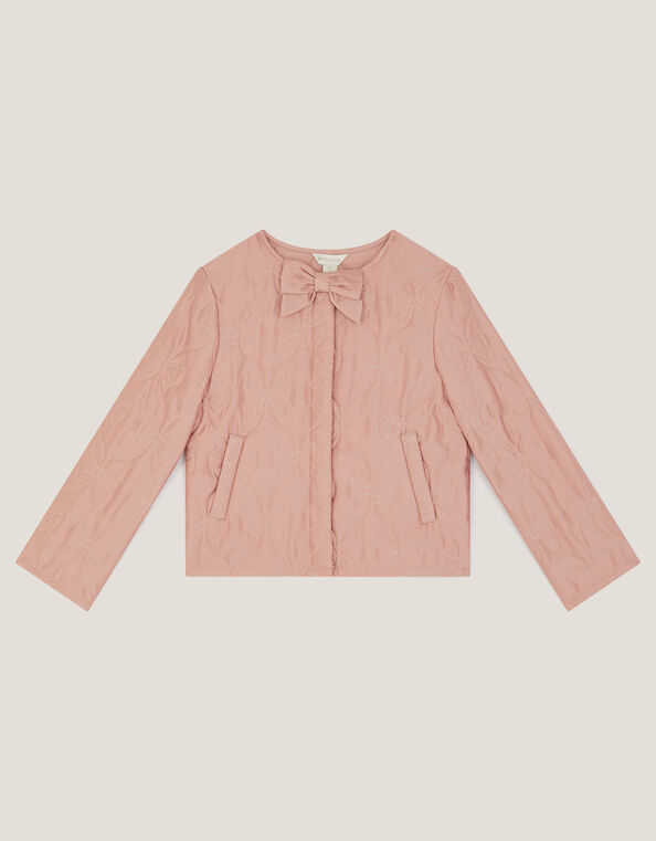 Bow Quilted Satin Jacket, Pink (PALE PINK), large