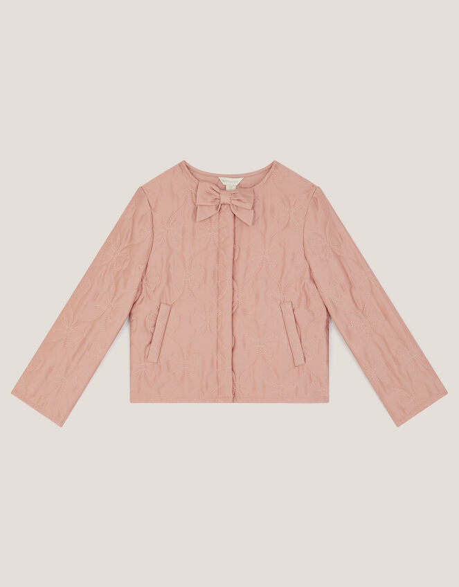 Bow Quilted Satin Jacket, Pink (PALE PINK), large
