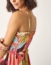 Iris Floral Print Bandeau Midi Dress, Orange (CORAL), large