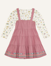 Twill Pinny Dress with Ditsy Tee, Pink (PINK), large