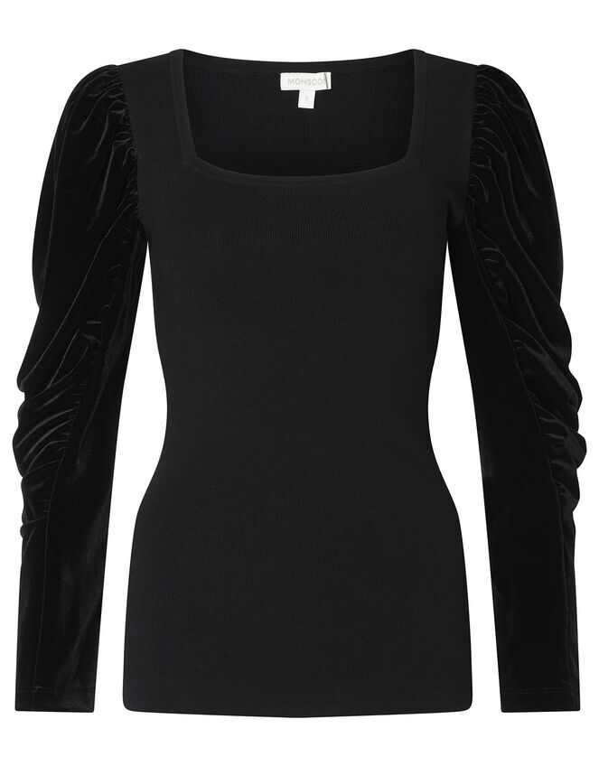 Velvet Sleeve Jumper, Black (BLACK), large