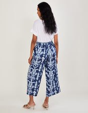 Ikat Print Trousers in Linen Blend, Blue (BLUE), large