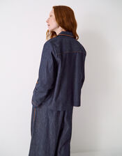 Easy Jayla Embroidered Denim Shirt Jacket, Blue (NAVY), large