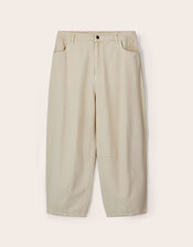 East Elodie Cotton Twill Barrel Leg Trousers, White (WARM IVORY), large