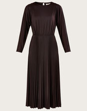 Pleated Batwing Midi Jersey Dress, Brown (BROWN), large