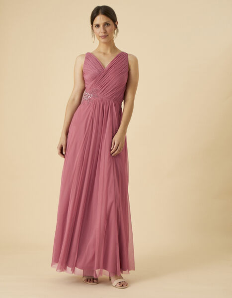 Michaela Maxi Dress in Recycled Polyester Pink, Pink (ROSE), large