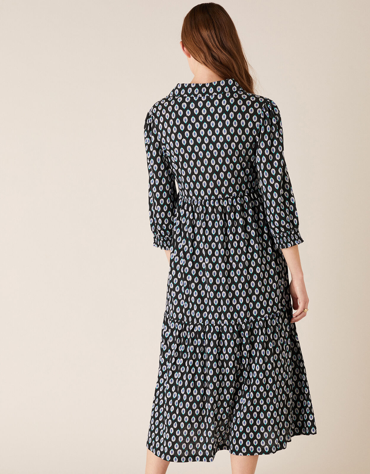 Peacock Print Shirt Dress with Organic Cotton Black