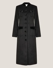 Viv Velvet Trim Military Coat, Black (BLACK), large
