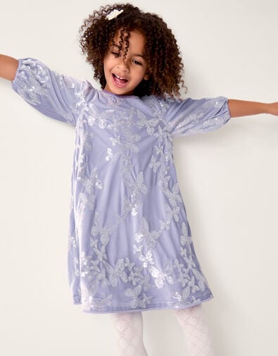 Sequin Butterfly Velvet Party Dress, Purple (LILAC), large