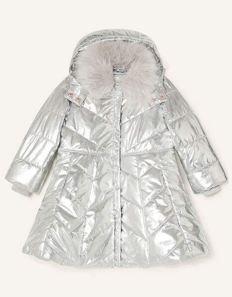 Metallic Padded and Hooded Coat Silver, Silver (SILVER), large