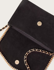 Suede Chain Cross-Body Bag, Black (BLACK), large