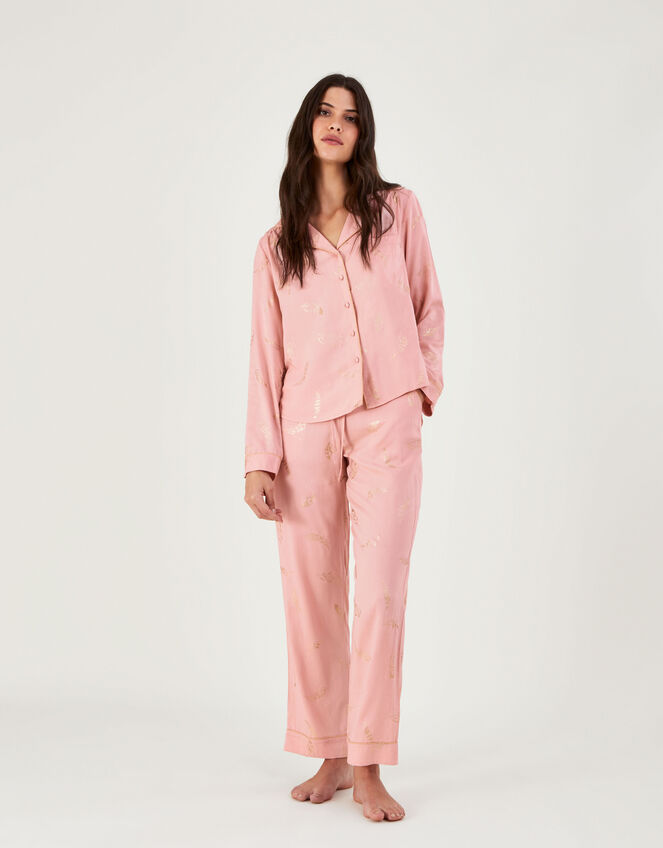 Foil Feather Print Pyjama Set in LENZING™ ECOVERO™ , Pink (PINK), large