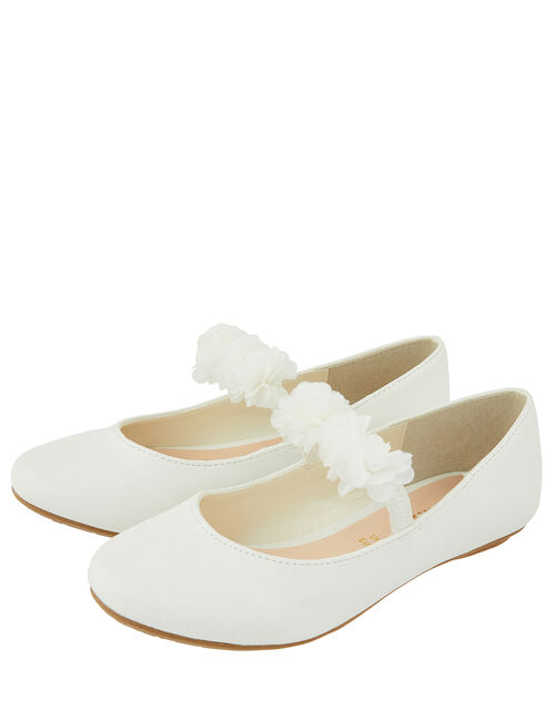 Cynthia Corsage Shimmer Ballerina Flat Shoes, Ivory (IVORY), large