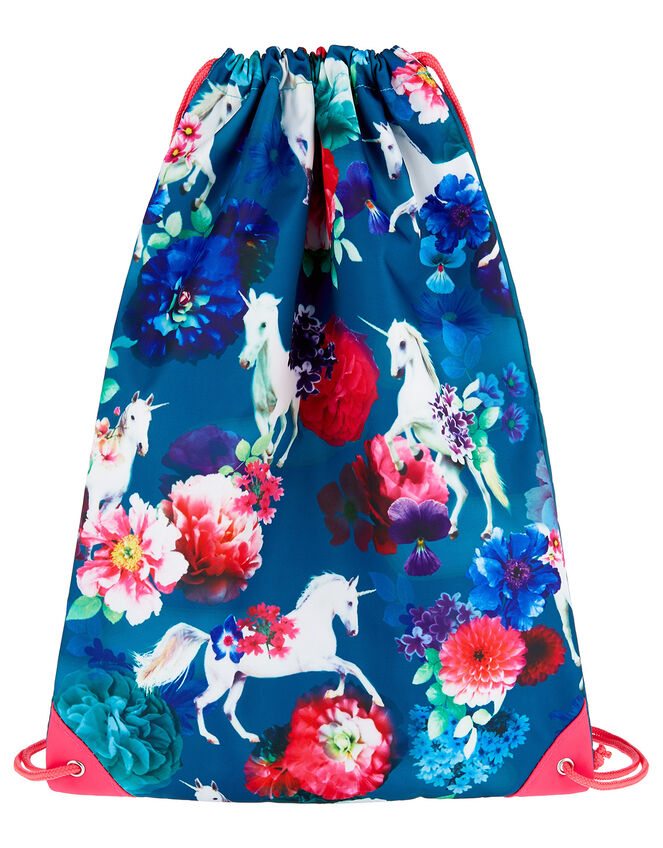 Unicorn Floral Drawstring Backpack, , large