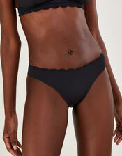 Scallop Edge Plain Bikini Bottoms with Recycled Polyester, Black (BLACK), large