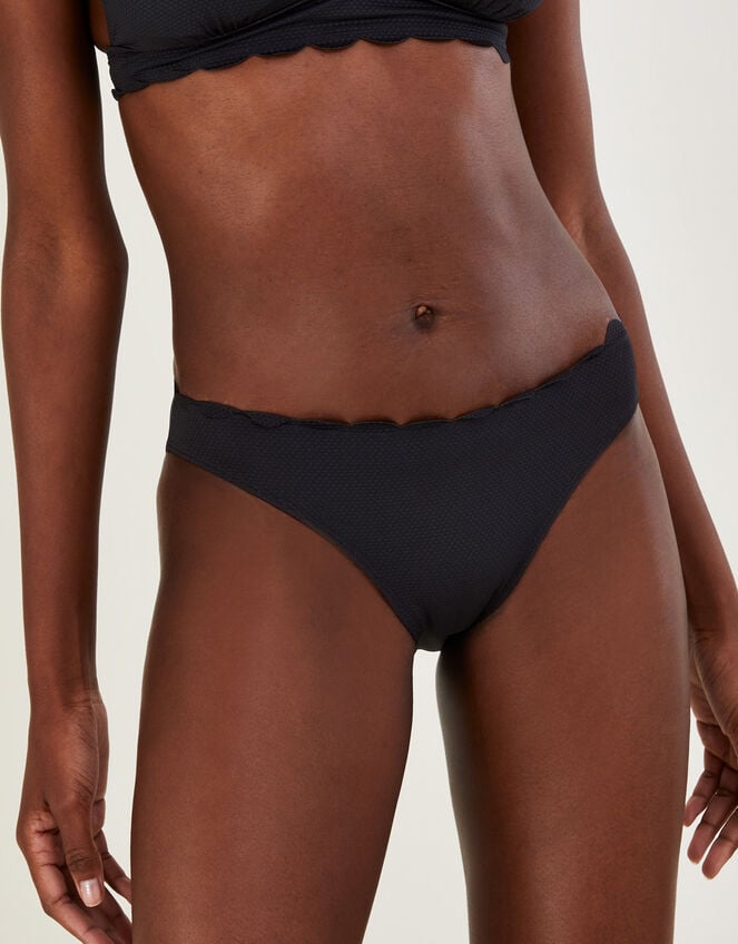 Scallop Edge Plain Bikini Bottoms with Recycled Polyester, Black (BLACK), large