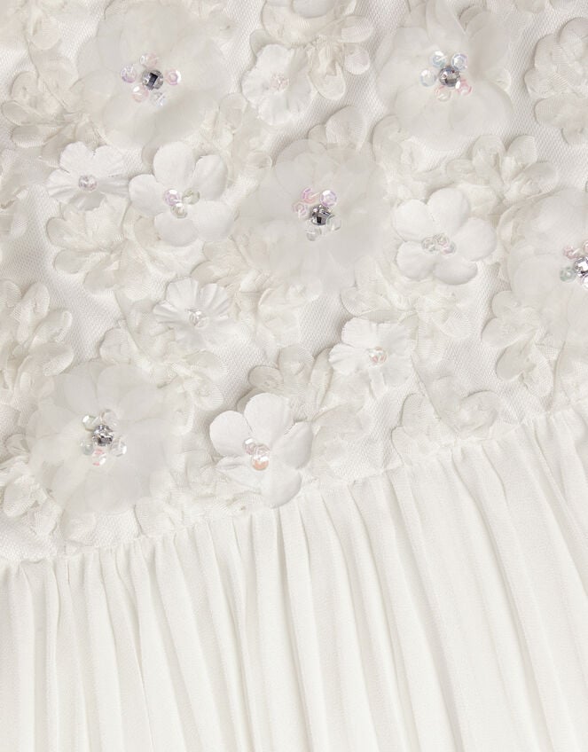 Delores Applique Floral Pleat Dress, Ivory (IVORY), large