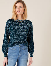Pointelle Floral Jumper, Blue (BLUE), large