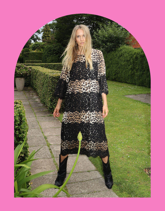 Crās Elina Leopard Print Lace Midi Dress, Leopard (LEOPARD), large
