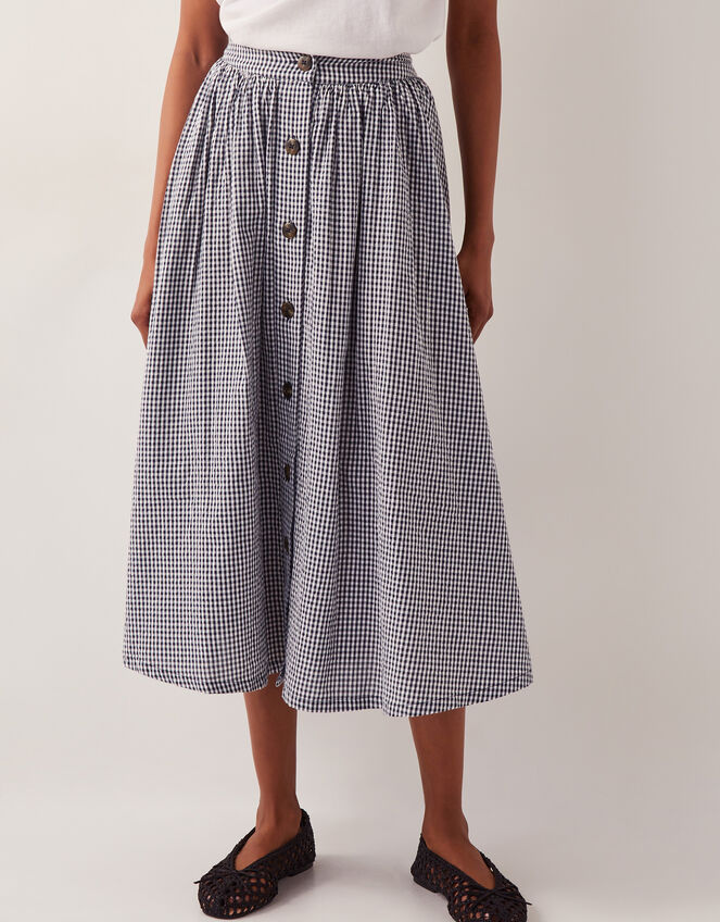 Bea Gingham Button Midi Skirt, Blue (NAVY), large
