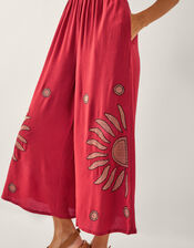 Nadia Shirred Embroidered Jumpsuit, Orange (RUST), large