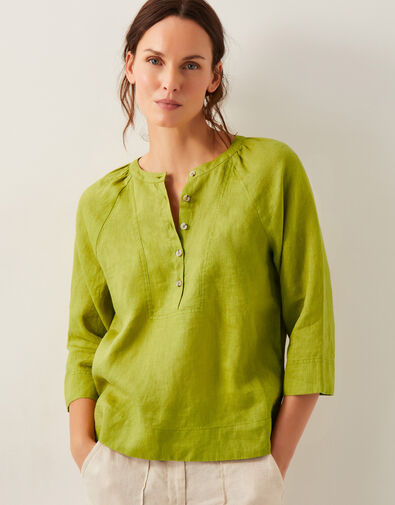 Rosa Linen Bib Blouse, Green (CHARTREUSE), large
