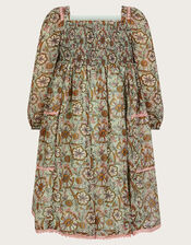 Long Sleeve Paisley Yoke Dress, Green (GREEN), large