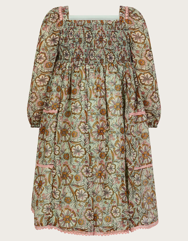 Long Sleeve Paisley Yoke Dress, Green (GREEN), large