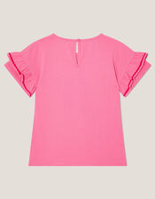 Hummingbird Embellished Frill T-Shirt, Pink (PINK), large