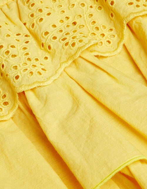 Baby Shirred Schiffli Dress in Sustainable Cotton, Yellow (YELLOW), large
