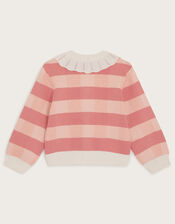 Knit Check Frill Collar Cardigan, Orange (CORAL), large